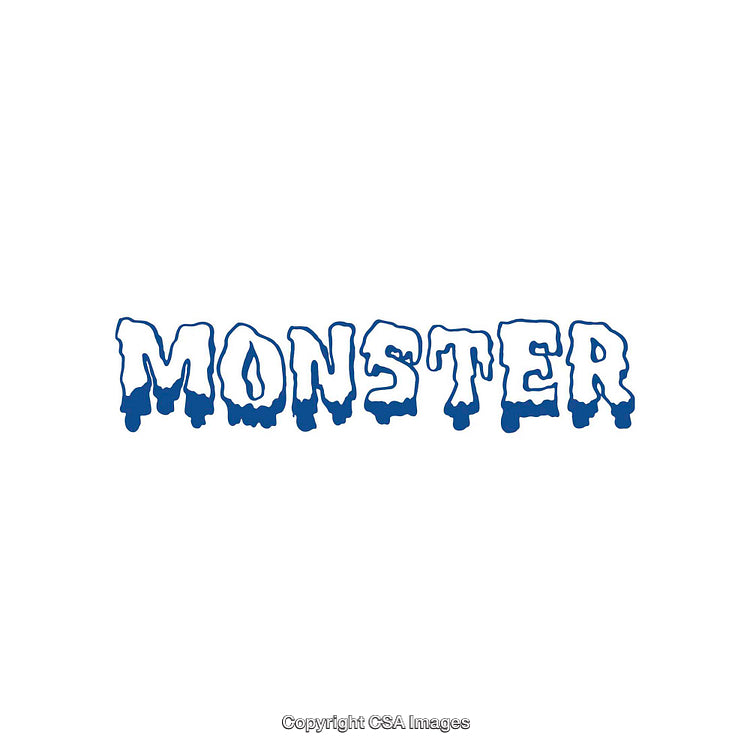 Blue Stylized Monster Text Design on White Background