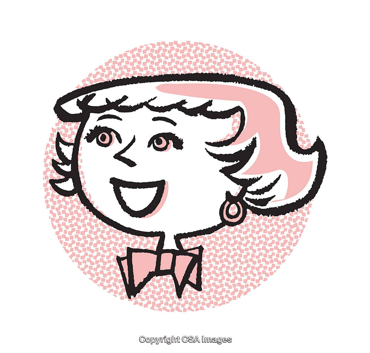 Retro Style Cartoon Woman Portrait With Pink Hair and Happy Expression