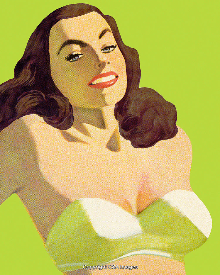 Retro Style Woman Smiling Against Bright Green Background Illustration