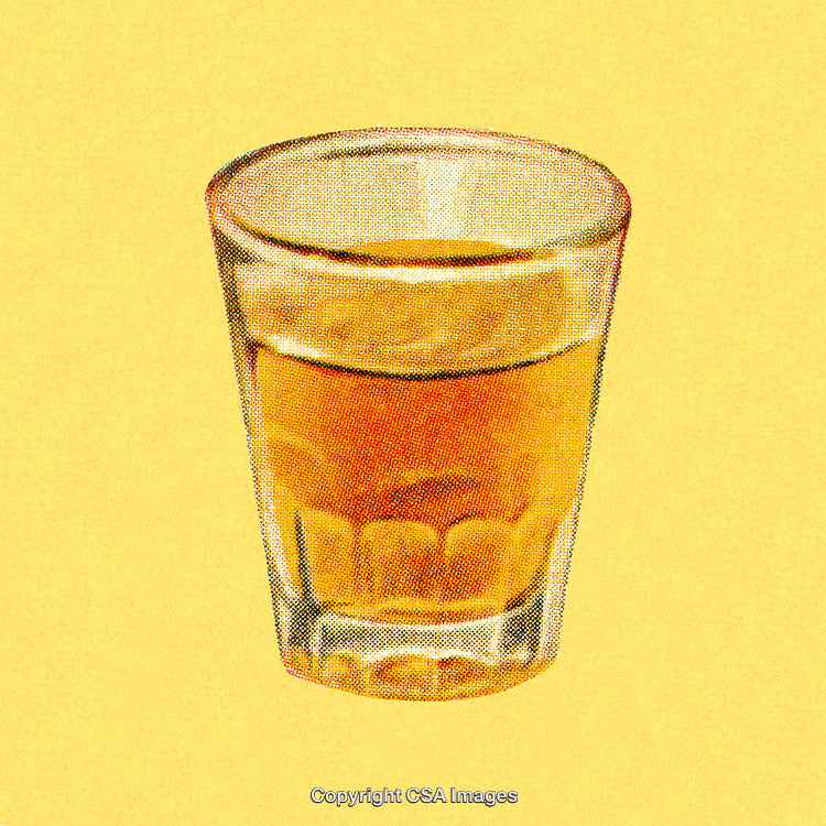 Glass of Whiskey on a Yellow Background in Pop Art Style