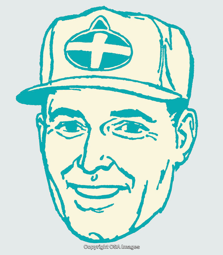 Playful Vintage Styled Line Art of Smiling Face with Baseball Cap