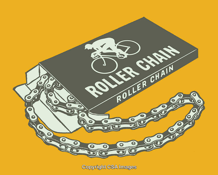 Illustrated Roller Chain Package with a Biking Motif in Bold Graphic Style