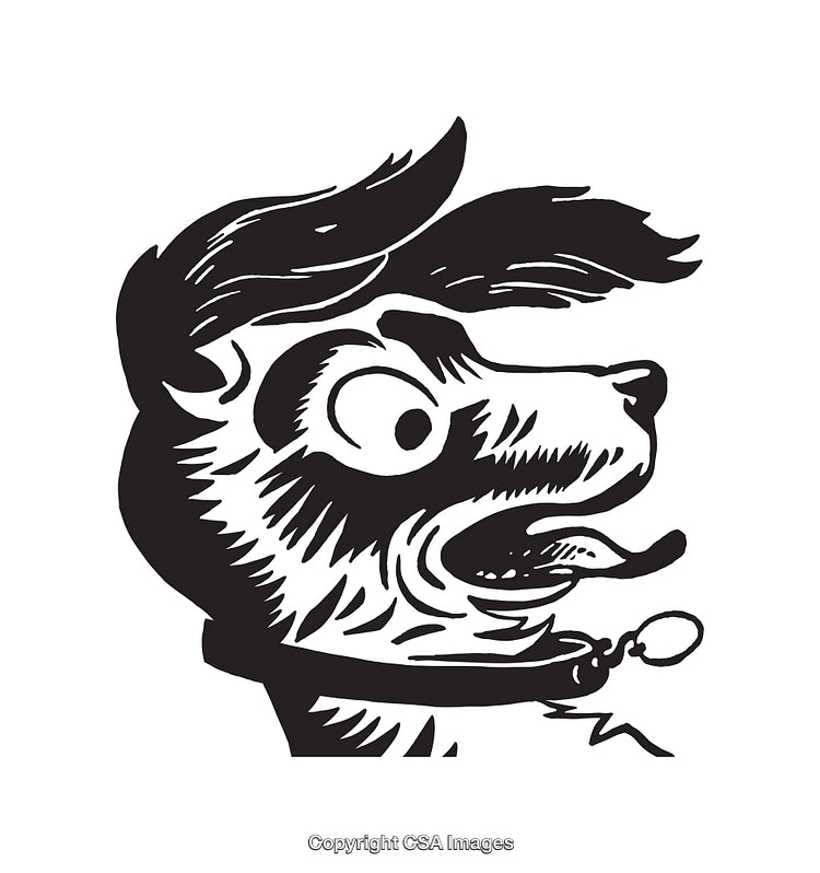 Black and White Line Art of a Dog Illustration with Collar