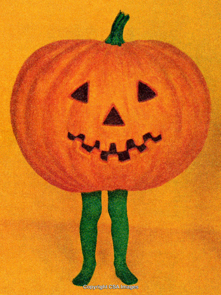 Playful Jack-O-Lantern Costume Against Vibrant Orange Background