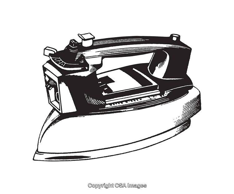 Vintage Black and White Illustration of a Classic Steam Iron