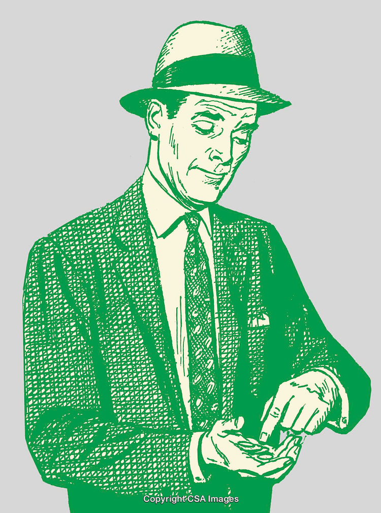 Vintage Line Art Illustration of a Man in a Suit and Hat