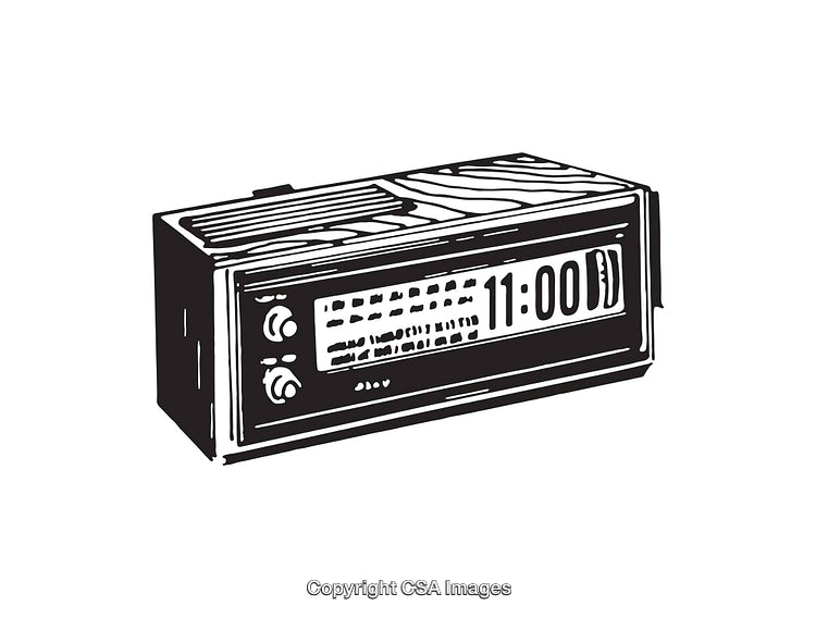 Black and White Line Art of a Vintage Digital Clock