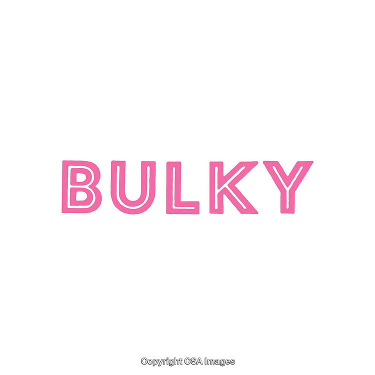 Pink Lettering Displaying the Word Bulky on a Plain White Background