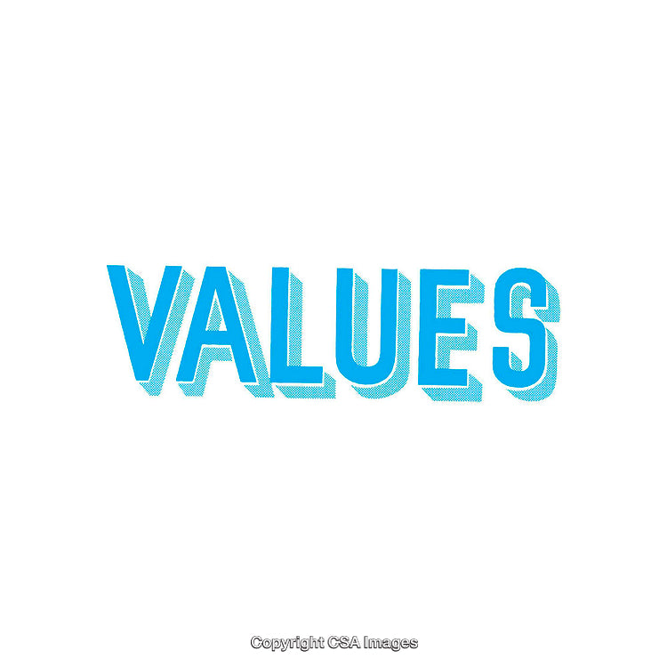 Bold Blue Typography Displaying the Word Values on a White Background