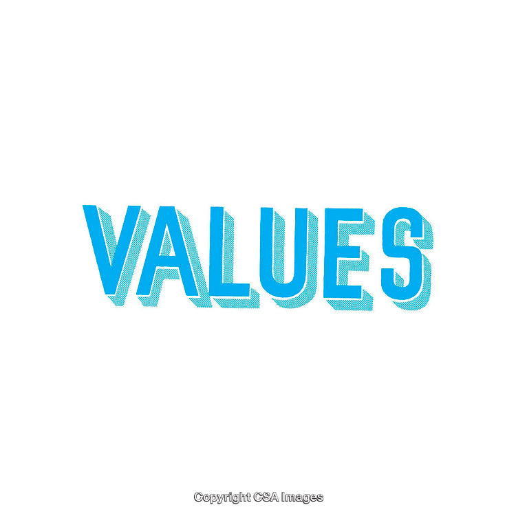 Bold Blue Typography Displaying the Word Values on a White Background
