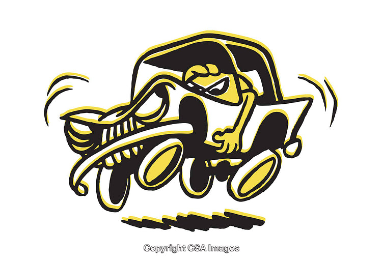 Cartoon Illustration of a Car Eagerly Racing on the Road