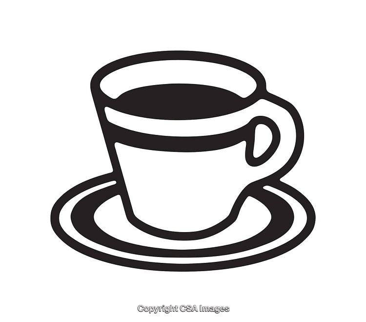 Black and White Line Art of a Coffee Mug and Saucer