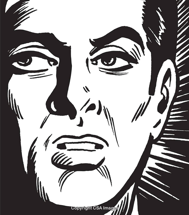 Retro Style Close-Up Illustration of a Man's Facial Expression in Black and White