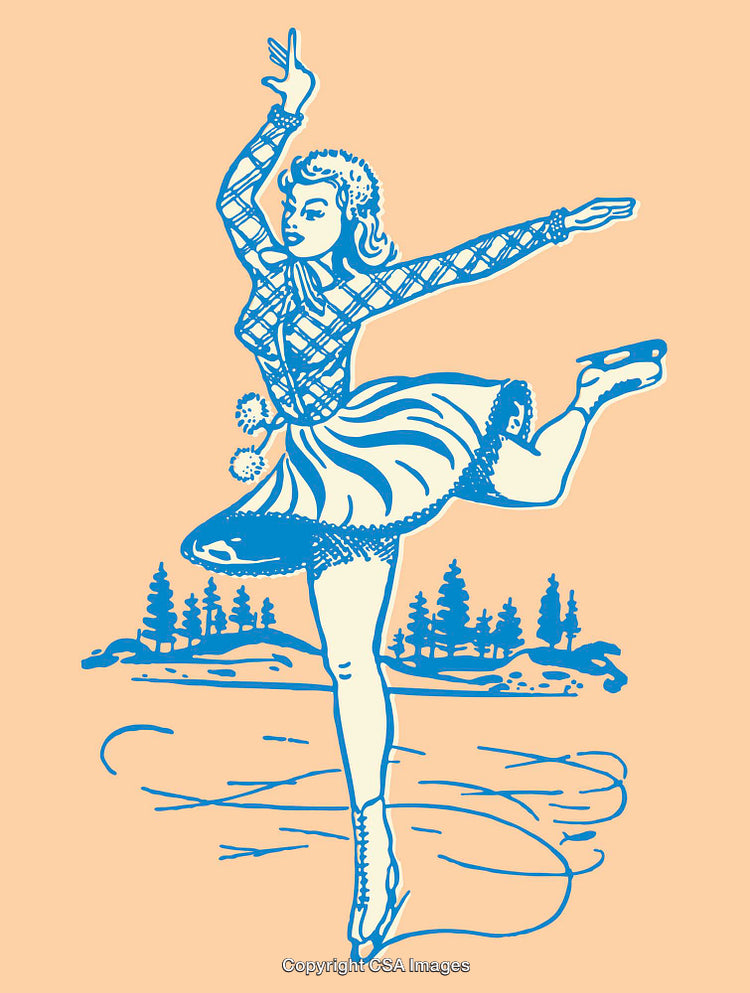 Vintage Line Art of a Figure Skater Performing on Ice