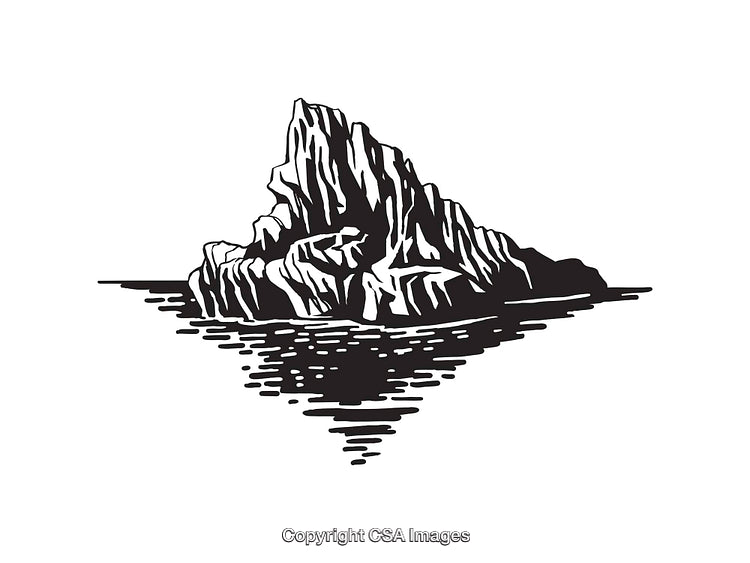 Detailed Black and White Illustration of an Iceberg Over Water