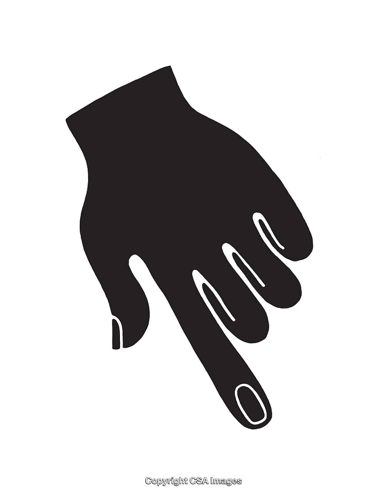 Minimalist Black and White Hand Illustration Pointing Downwards