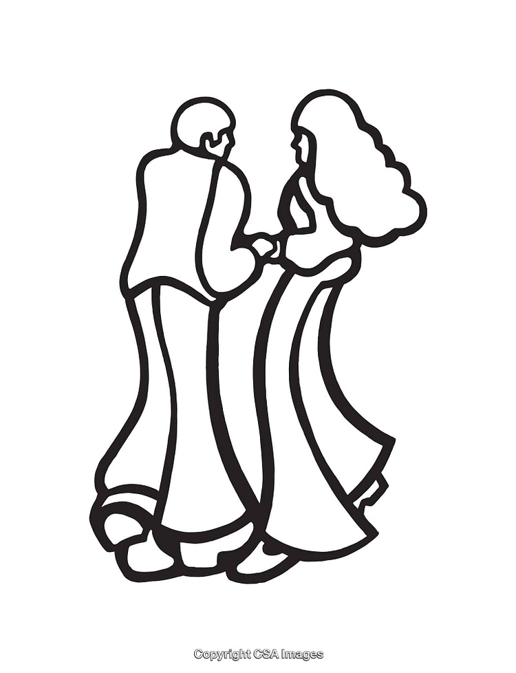 Black and White Line Art of a Dancing Couple Holding Hands