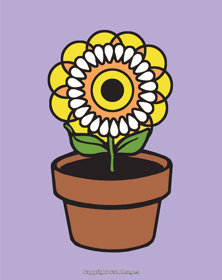 Vibrant Illustrated Sunflower in Pot with Colorful Background