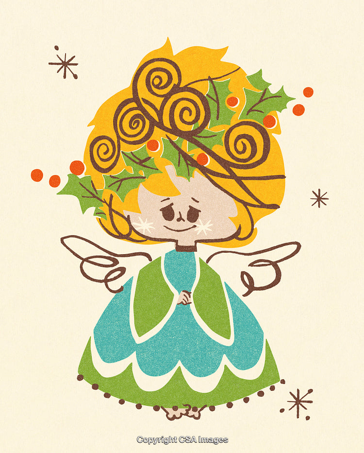 Adorable Festive Angel Carton With Holly and Vintage Christmas Style