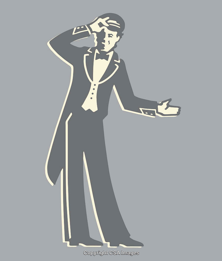 Vintage Butler Line Art Illustration for Hospitality and Service Concepts