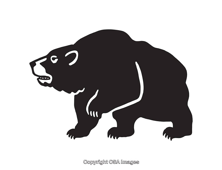 Black and White Line Art Illustration of a Standing Bear