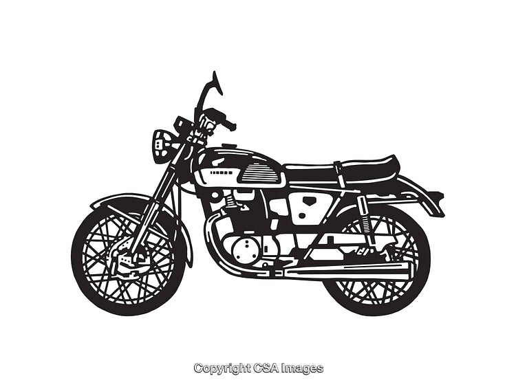 Retro Styled Black and White Line Art Illustration of a Classic Motorcycle