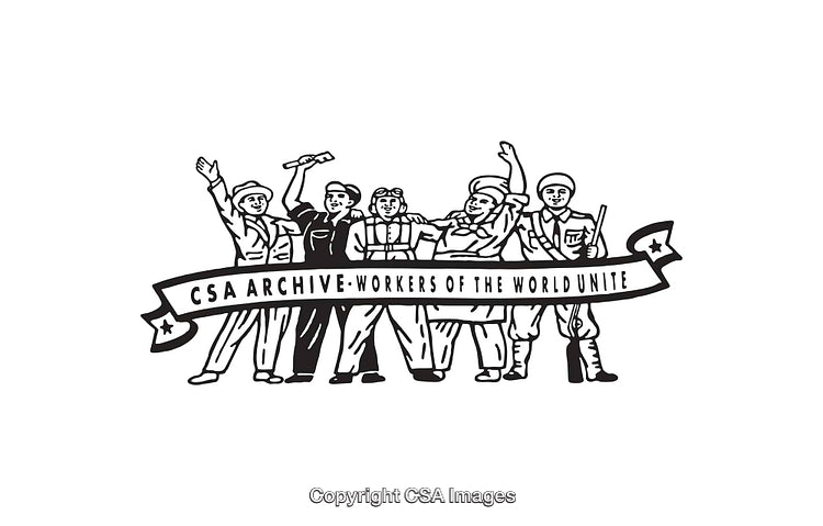 Black and White Line Art of Workers' Unity and Solidarity Banner