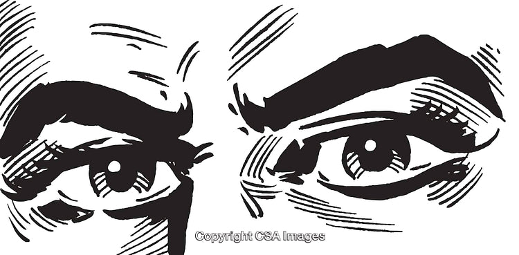 Black And White Artistic Drawing of Focused Eyes With Intense Expression