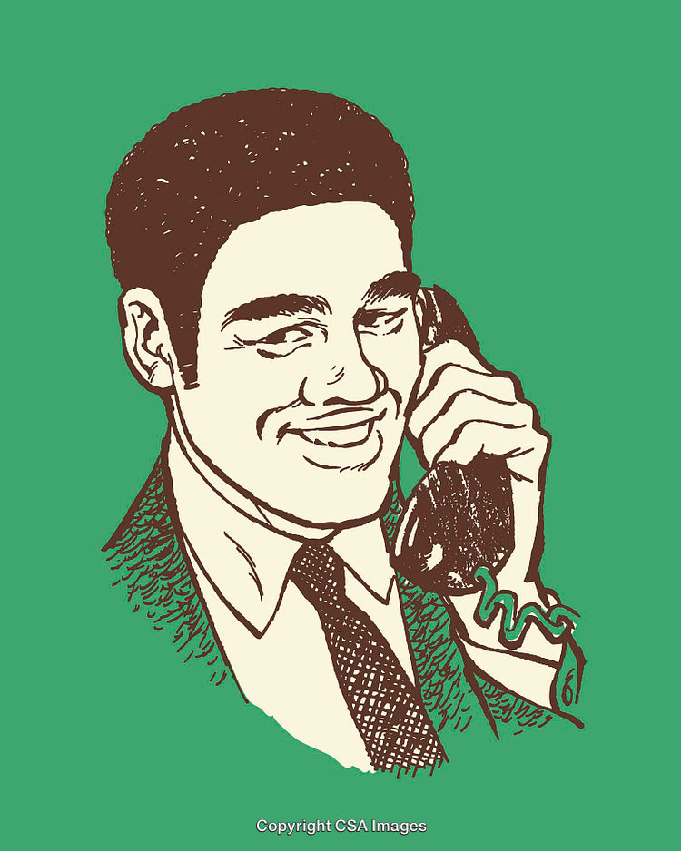 Retro Inspired Line Art of Smiling Businessman Talking on the Phone