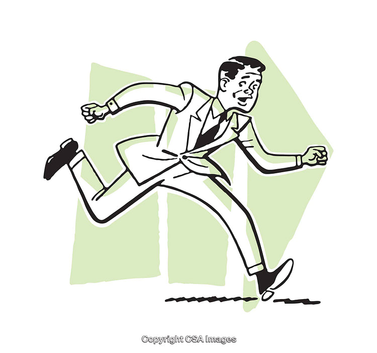Retro Illustration of a Businessman in Motion With A Dynamic Green Background