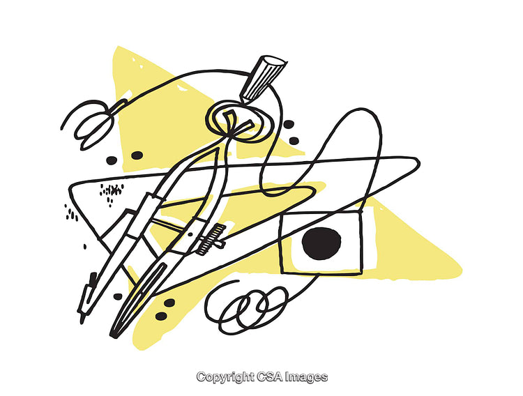 Abstract Drawing Featuring Geometric Shapes and Creative Line Art Elements
