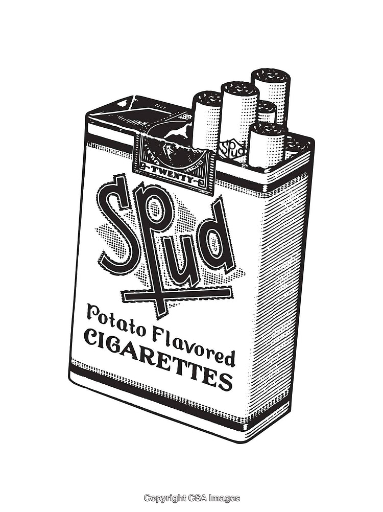 Vintage Line Art Illustration of Potato Flavored Cigarettes Packaging