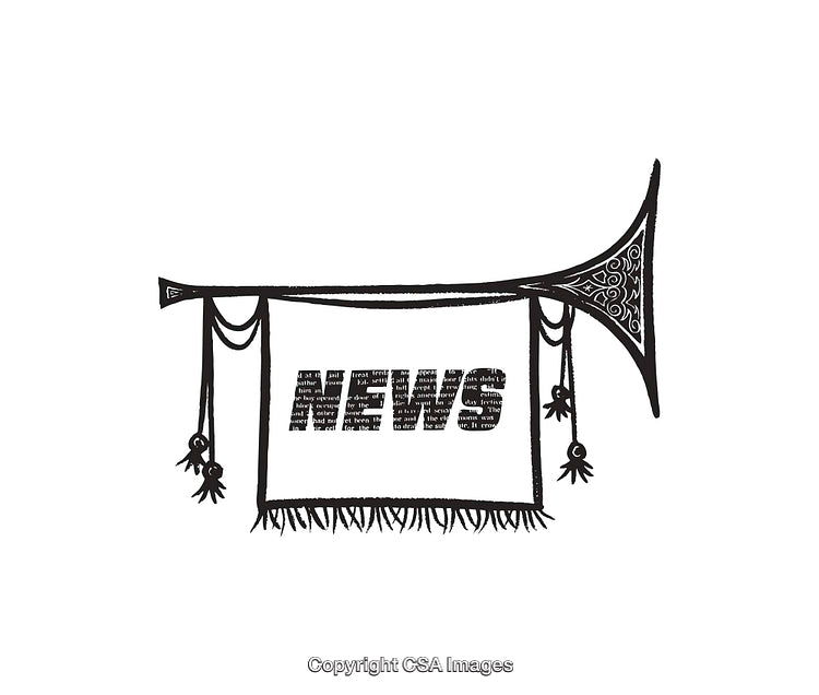 Decorative Line Art News Trumpet Banner Icon with Elaborate Details