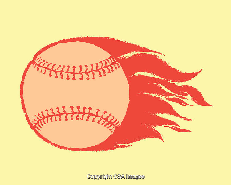 Dynamic Baseball Illustration with Red Flames on Light Background