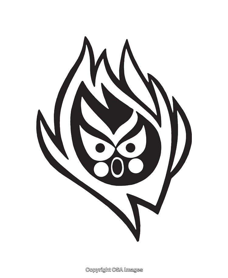 Abstract Black and White Flame Symbol Illustration with Facial Design