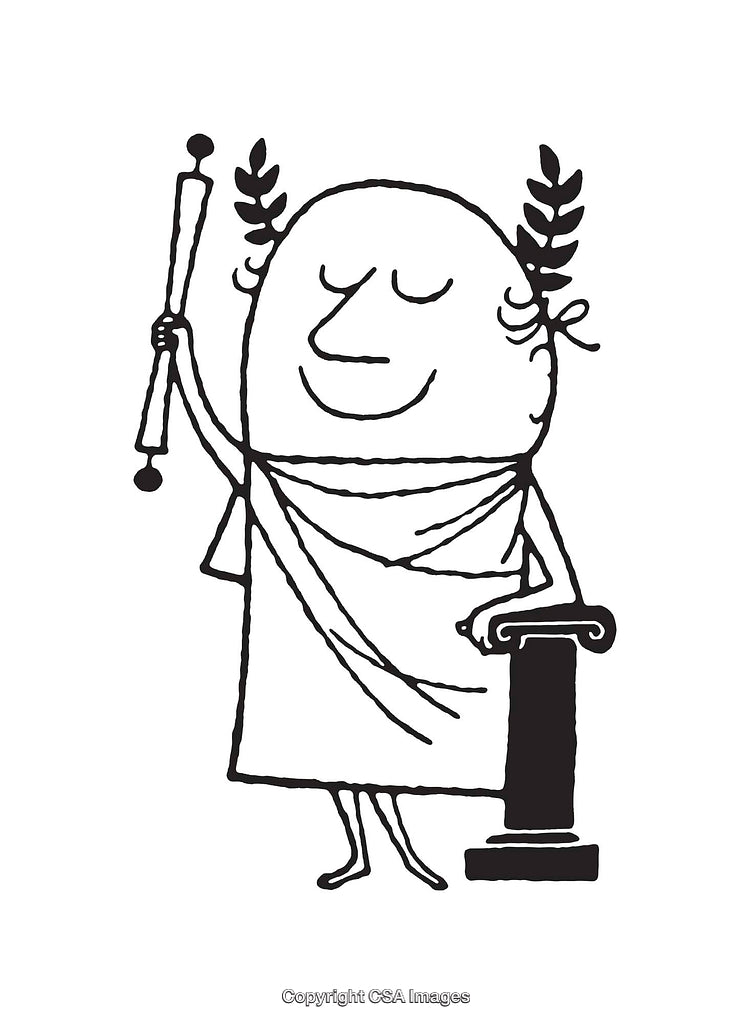 Cartoon Illustration of Ancient Roman with Laurel Wreath and Scroll