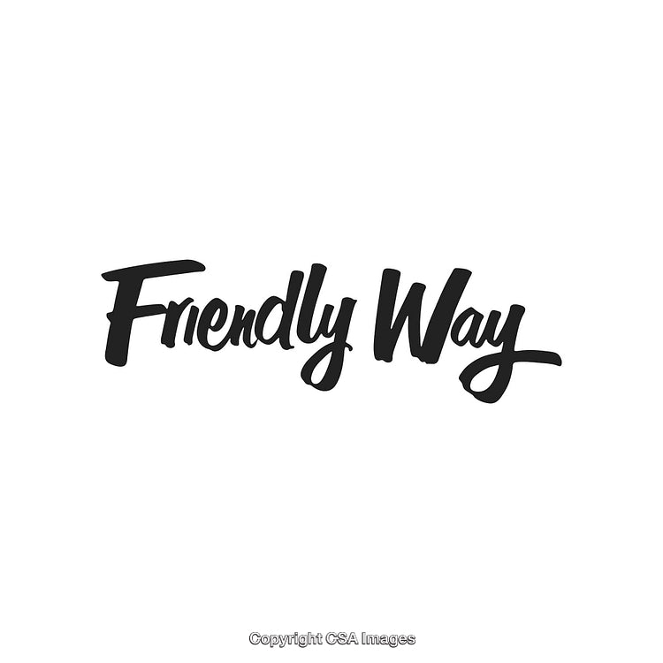 Stylized Calligraphy Text 'Friendly Way' on White Background
