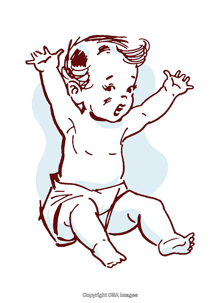 Vintage Style Illustration of a Happy Baby Reaching Up