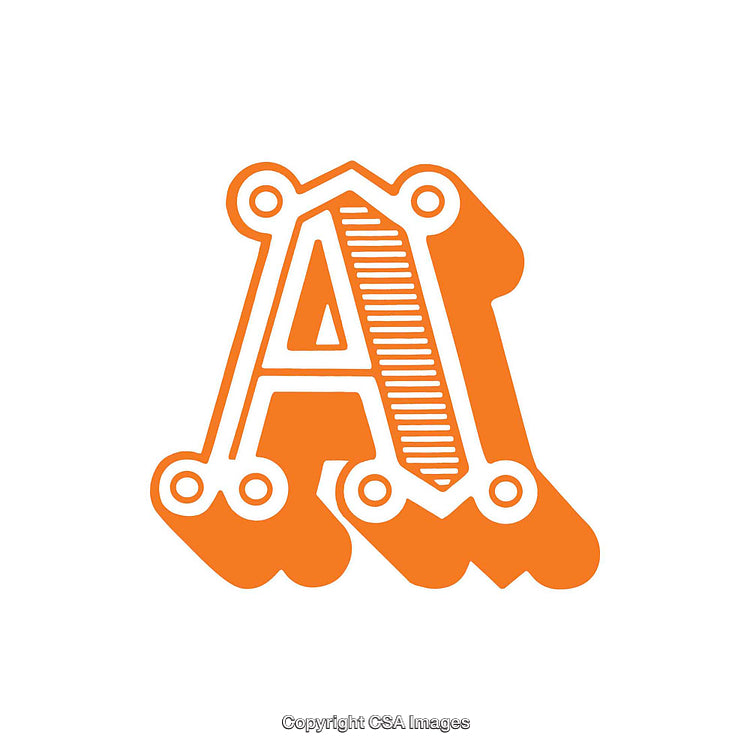 Artistic Letter A in Orange with Decorative Design Elements on White Background