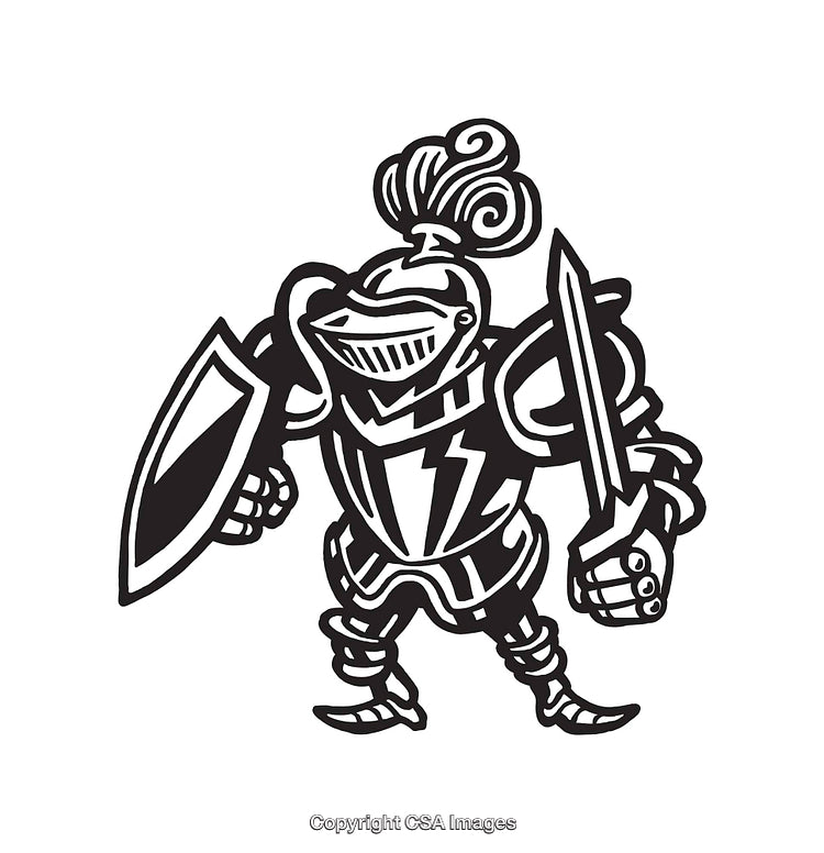Black and White Knight Illustration with Sword and Shield