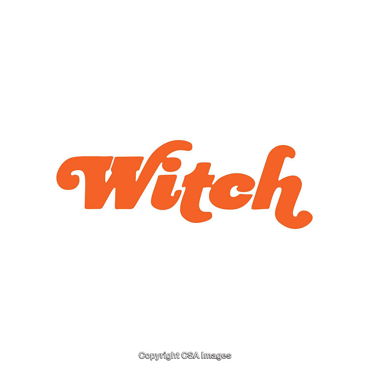 Bold Orange 'Witch' Text in Retro Typography on White Background