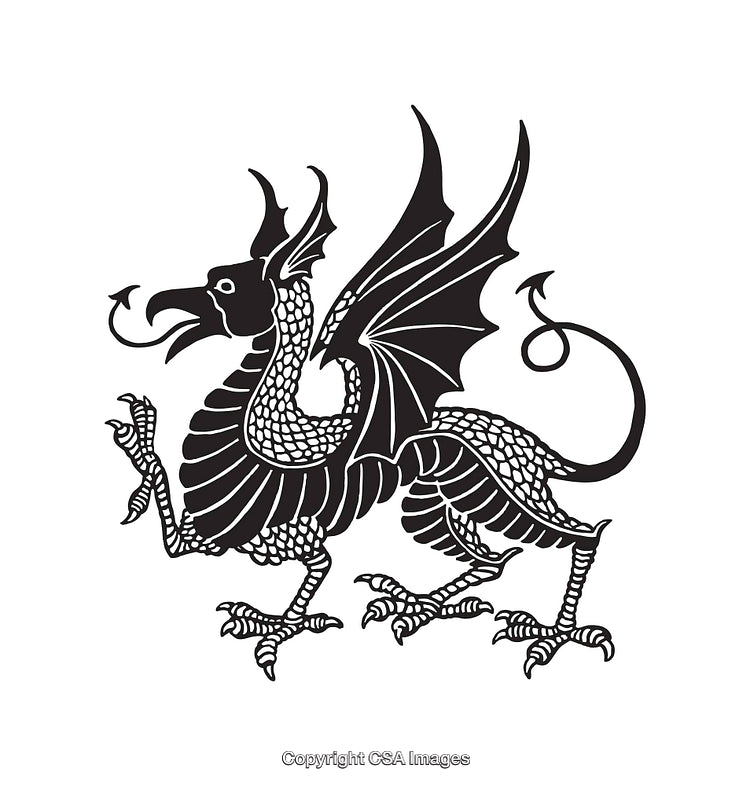 Black and White Line Art Illustration of a Winged Mythical Creature