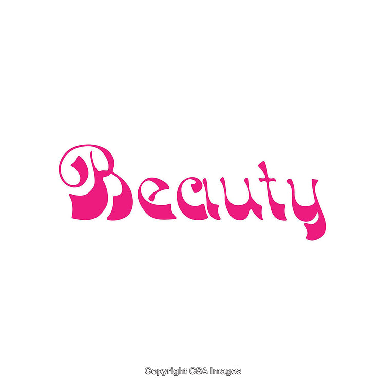 Stylized Pink Typography Spelling the Word Beauty on White Background