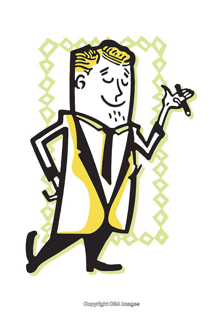 Vintage-Style Illustration of a Smiling Businessman with a Confident Pose