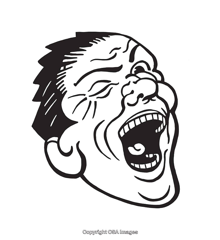 Black and White Illustration of a Face Expressing Loud Laughter