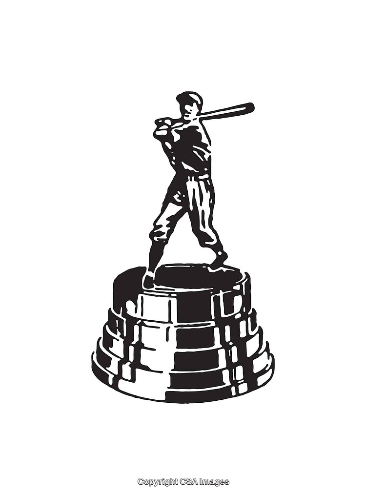 Black And White Illustration of a Baseball Trophy Featuring a Batter