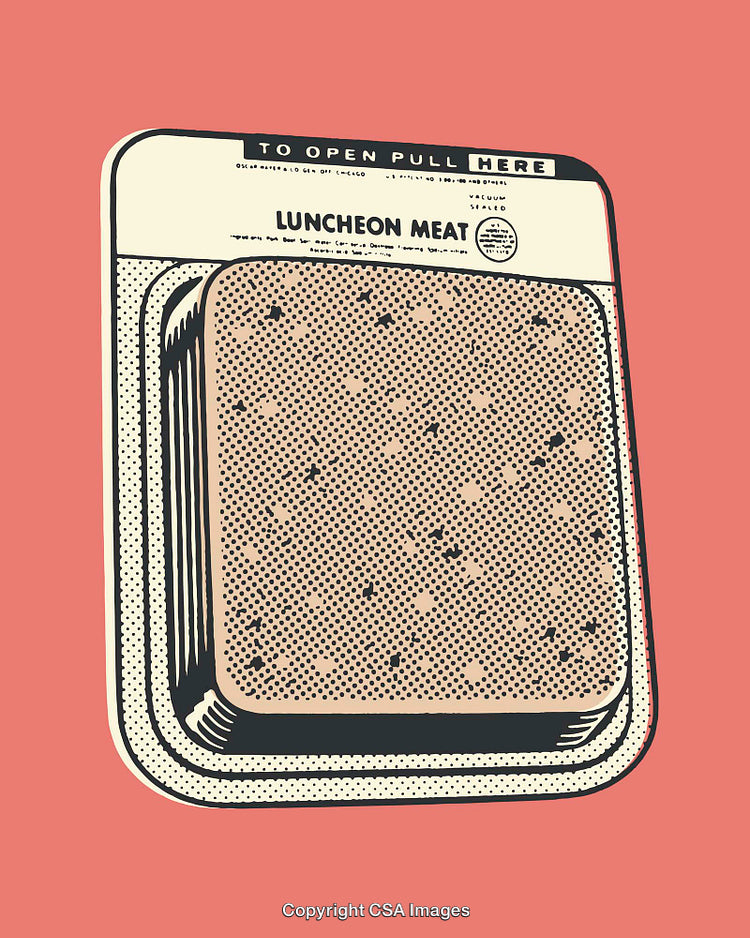 Vintage-Style Line Art Illustration of Packaged Luncheon Meat