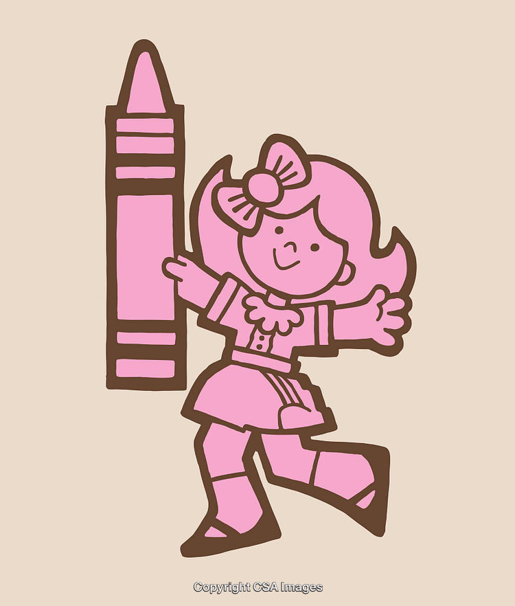 Colorful Illustration of a Girl Holding a Giant Crayon in Playful Design