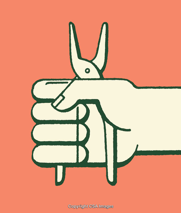 Conceptual Line Art Illustration Featuring a Hand with Scissors