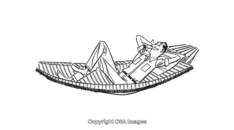 Relaxed Man Lying in a Hammock Drawn in Black and White Line Art